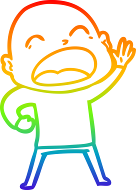 Gökkuşağı gradyan çizgi çizimi. Bir insan tarafından çizilmiş kel adam diye bağıran çizgi film.