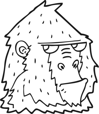 Bir insan tarafından çizilmiş kızgın goril yüzü.