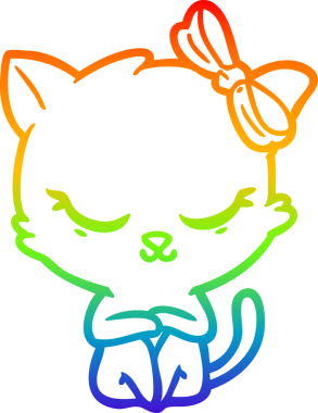 Gökkuşağı gradyan çizimi. Bir insan tarafından çizilmiş şirin bir çizgi film kedisi.