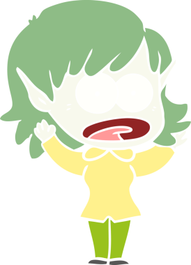 Düz renkli çizgi film bir insan tarafından çizilmiş elf kızı şok etti.