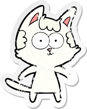 Bir insan tarafından çizilmiş mutlu çizgi film kedisinin sıkıntılı çıkartması.