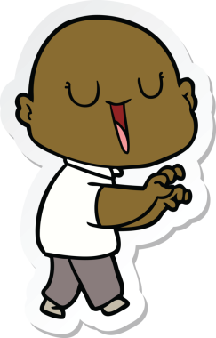 Bir insan tarafından çizilmiş mutlu, kel bir adamın çıkartması.