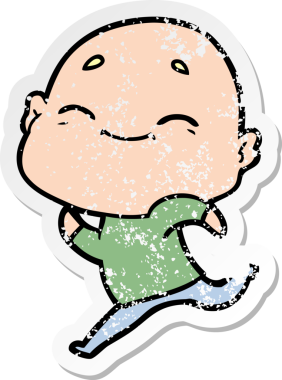 Bir insan tarafından çizilmiş mutlu, kel bir adamın sıkıntılı çıkartması.