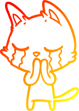 Bir insan tarafından çizilen ağlayan çizgi film kedisinin sıcak çizgi çizgisi.