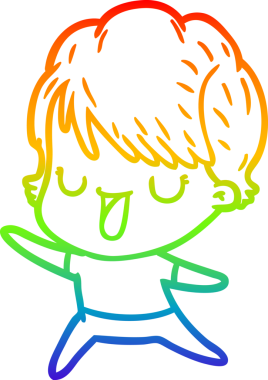 Gökkuşağı gradyan çizgi çizimi bir insan tarafından çizilmiş bir karikatür kadın