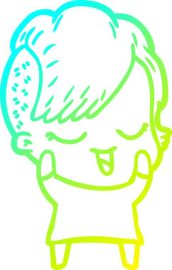 Bir insan tarafından çizilmiş mutlu çizgi film kızı çizimi.