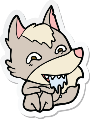 Bir insan tarafından çizilmiş aç kurt çizgi filminin çıkartması.