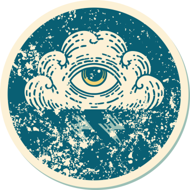 Bir insan tarafından çizilmiş her şeyi gören bir göz bulutunun sembolik dövmeli resmi.