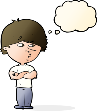 Bir insan tarafından çizilmiş düşünce baloncuğu olan şüpheli bir adam.