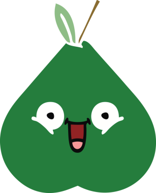 Bir insan tarafından çizilmiş bir armutun düz renkli retro karikatürü