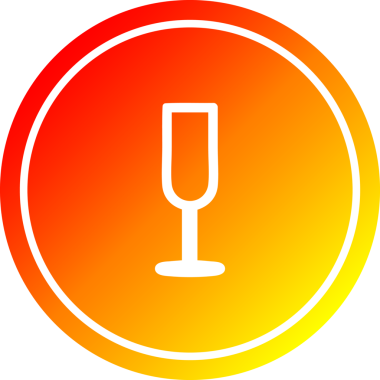 Bir insan tarafından çizilmiş ılık gradyan bitişli şampanya flütü yuvarlak ikonu.