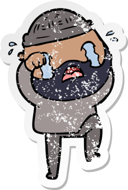 Çizgi film sakallı bir adamın sıkıntılı çıkartması. Ağlayan ve bir insan tarafından çizilen ayağı.