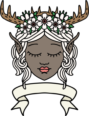 Retro Dövme Tarzı Elf Karakter Yüzü Bir insan tarafından çizilmiş pankartıyla