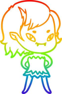 Gökkuşağı gradyan çizgisi. Bir insan tarafından çizilmiş bir vampir kız resmi.