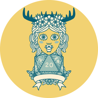 Retro Dövme Biçimli Ork karakteri bir insan tarafından çizilmiş 20 zar ile