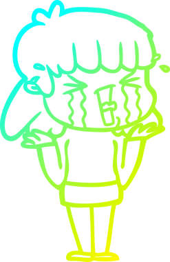 Bir insan tarafından çizilmiş göz yaşları içinde bir çizgi film kadını çizimi.