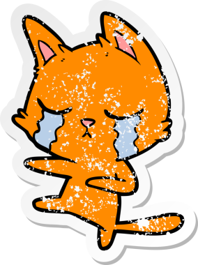 Bir insan tarafından çizilmiş ağlayan bir çizgi film kedisinin hüzünlü çıkartması.