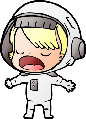 Bir insan tarafından çizilmiş konuşan astronot çizgi filmi.