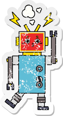 Bir insan tarafından çizilmiş sevimli bir robot robot arızasının sıkıntılı çıkartması.