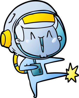 Bir insan tarafından çizilen mutlu astronot çizgi filmi.