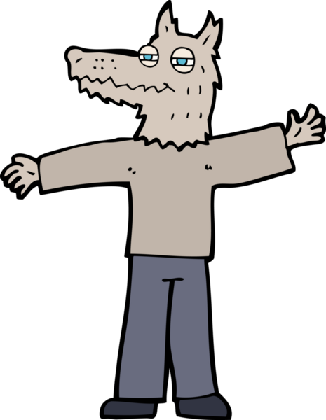 Bir insan tarafından çizilmiş mutlu kurt adam çizgi filmi.