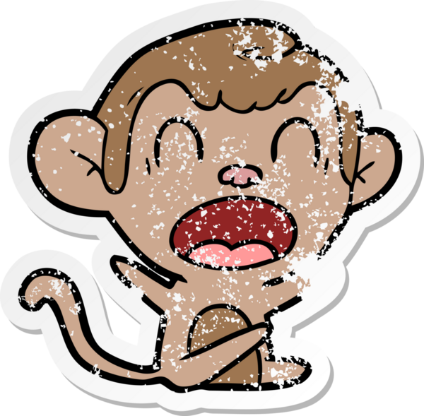 Bir insan tarafından çizilmiş bağıran çizgi film maymunu çıkartması.