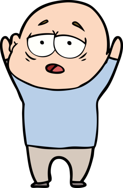 Bir insan tarafından çizilmiş yorgun, kel bir adam.