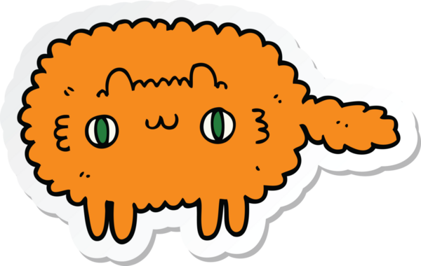 Bir insan tarafından çizilmiş çizgi film kedisinin çıkartması.