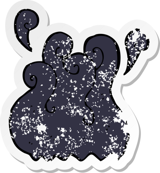 Bir insan tarafından çizilmiş siyah dumanlı karikatür parçasının geriletilmiş etiketi.