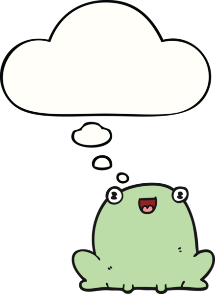 Bir insan tarafından çizilmiş düşünce baloncuklu karikatür kurbağası