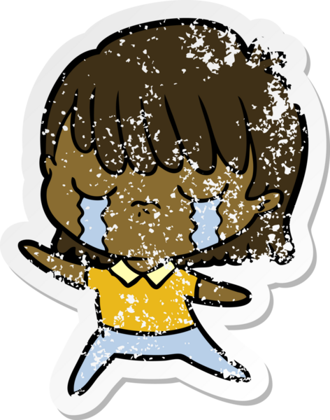 Bir insan tarafından çizilmiş ağlayan karikatürlü bir kadının sıkıntılı çıkartması.