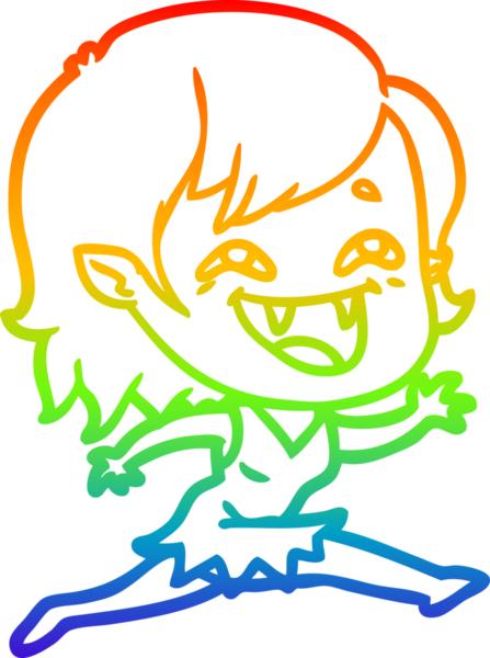 Gökkuşağı gradyan çizgi çizimi Bir insan tarafından çizilmiş gülen vampir kız çizgi filmi