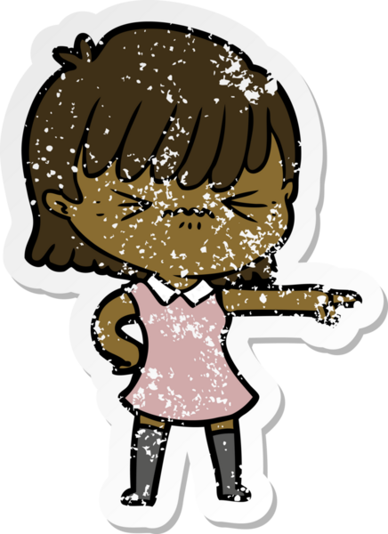 Sinirli bir karikatür kızının bir insan tarafından çizilmiş sıkıntılı çıkartması.