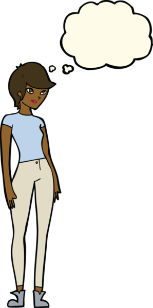 Bir insan tarafından çizilmiş düşünce baloncuğu olan modern çekici bir kadın.