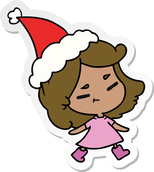 Bir insan tarafından çizilmiş Kawai kızının el çizimi Noel çıkartması.