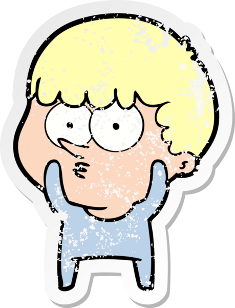 Bir insan tarafından çizilmiş, sıkıntılı bir çizgi film çıkartması.