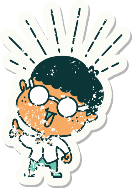 Bir insan tarafından çizilmiş dahice fikirli dövme stili bir adamın eski bir çıkartması.