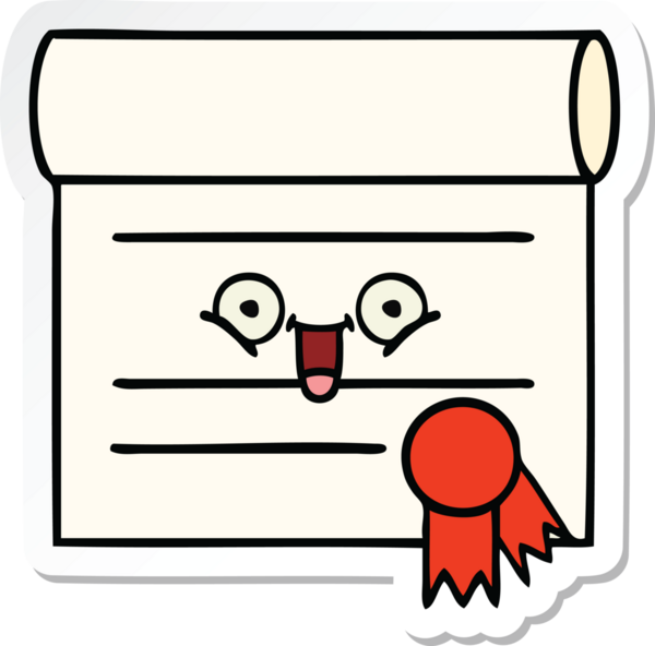 Bir insan tarafından çizilmiş şirin bir karikatür sertifikasının etiketi.