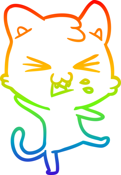 Gökkuşağı gradyan çizgi çizimi Bir insan tarafından çizilmiş bir çizgi kedi tıslama