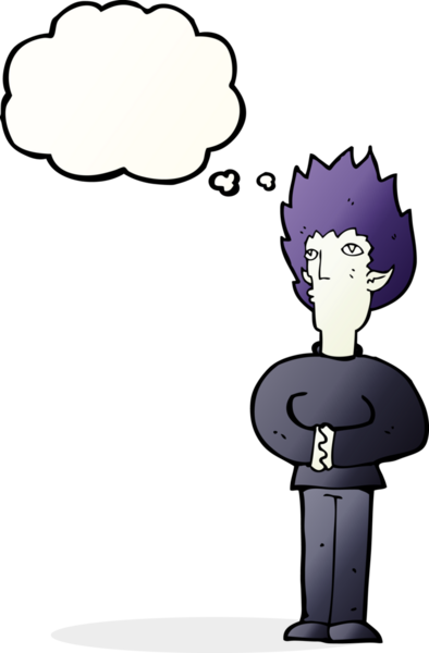 Bir insan tarafından çizilmiş düşünce balonlu vampir adam.