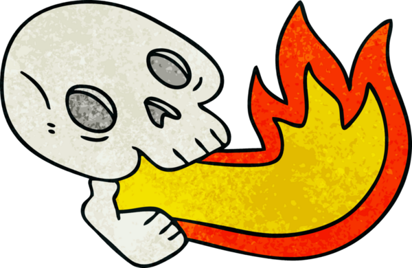 Ateş püskürten el, bir insan tarafından çizilmiş tuhaf bir kafatası.