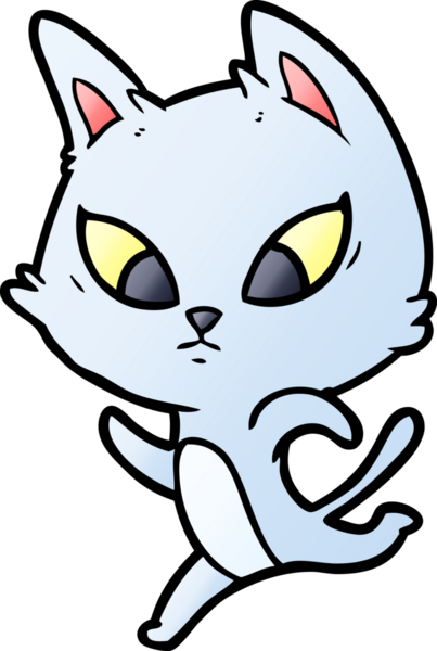 Bir insan tarafından çizilmiş kafası karışmış çizgi film kedisi.