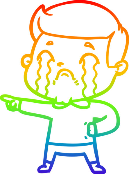 Gökkuşağı gradyan çizimi bir insan tarafından çizilmiş ağlayan bir karikatür adamı çiziyor.