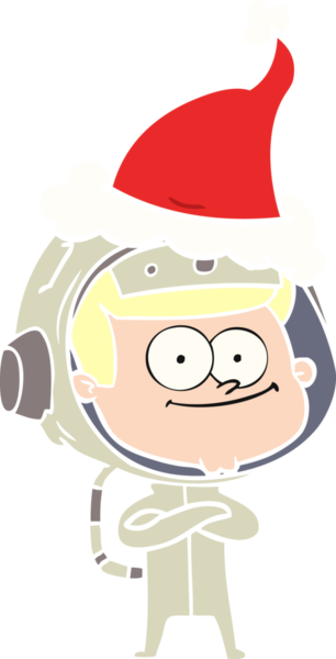 Mutlu astronot eli bir insan tarafından çizilmiş Noel Baba şapkasının düz renk çizimi