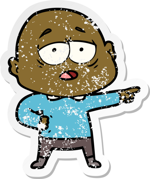 Bir insan tarafından çizilmiş yorgun ve kel bir adamın sıkıntılı çıkartması.