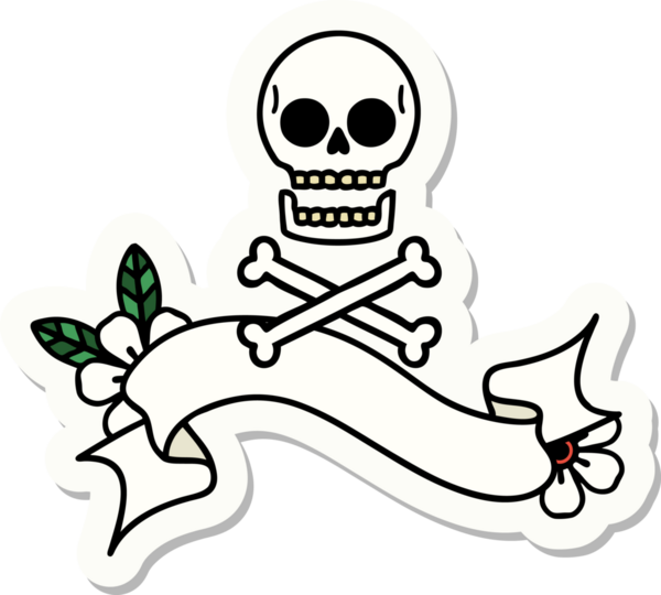 Bir insan tarafından çizilmiş çapraz kemikli dövme stili etiketi