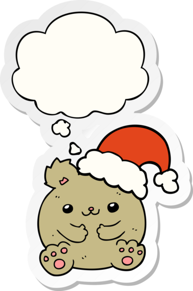 Bir insan tarafından çizilmiş bir çıkartma gibi düşünce baloncuğu olan şirin bir çizgi film Noel ayısı.