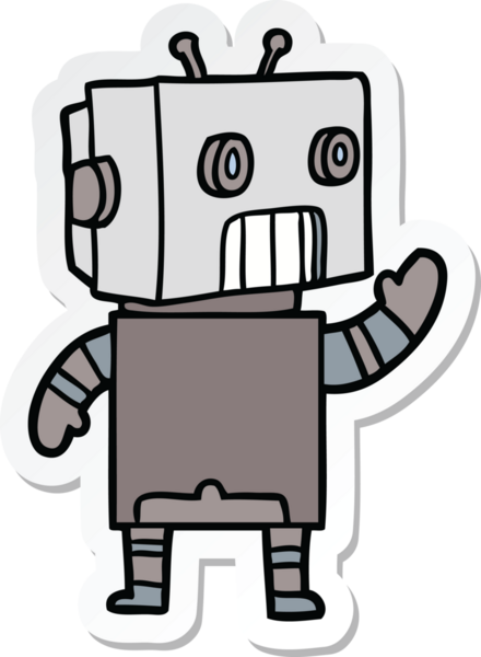 Bir insan tarafından çizilmiş robot karikatür çıkartması.