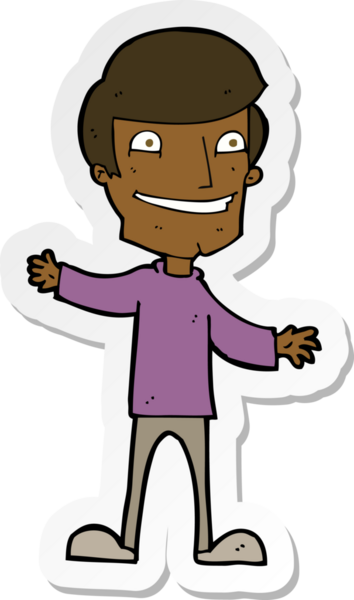 Bir insan tarafından çizilmiş sırıtan bir karikatür çıkartması.