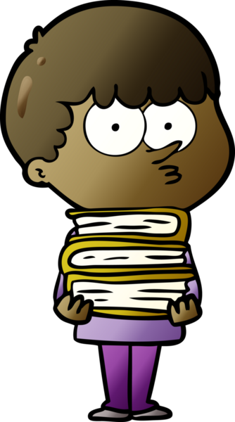 Bir insan tarafından çizilmiş bir sürü kitabı olan meraklı bir çocuk.